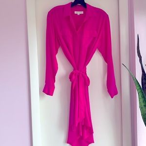 Amanda Uprichard fuscia silk shirt dress w belt P